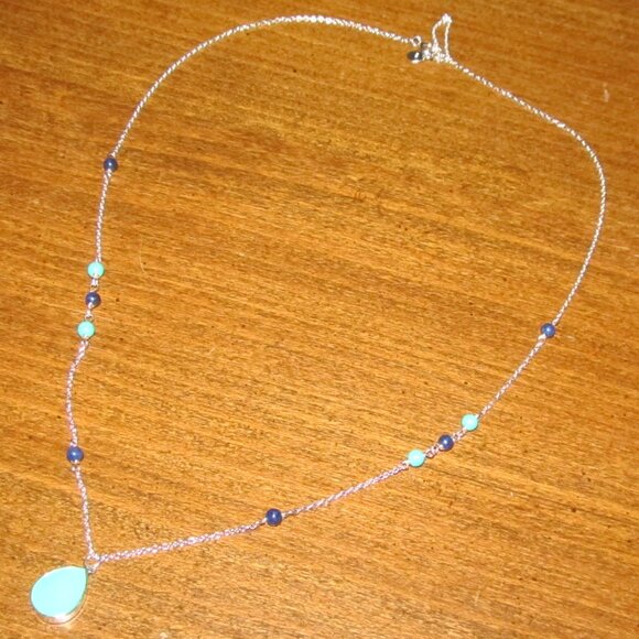 Turquiose and Blue Lapiz-Colored Sterling Silver Necklace - Picture 12 of 15